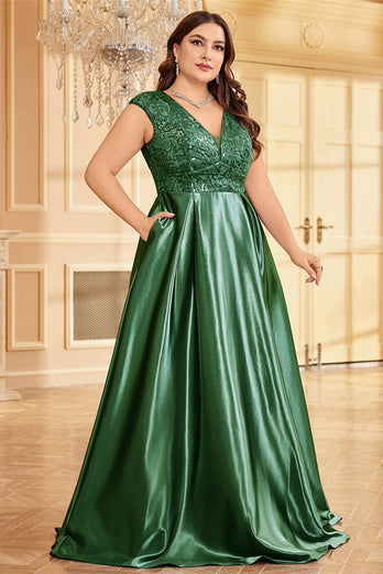 Rodnande Rosa Plus Size Satin Lång Klänning För Brudens Mor