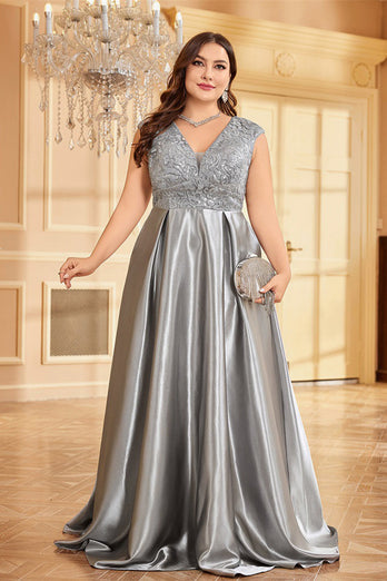 Rodnande Rosa Plus Size Satin Lång Klänning För Brudens Mor