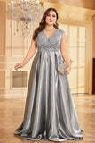 Rodnande Rosa Plus Size Satin Lång Klänning För Brudens Mor