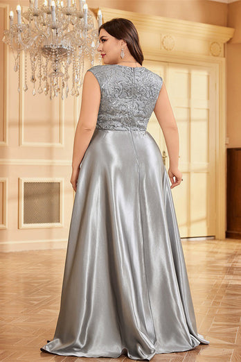 Rodnande Rosa Plus Size Satin Lång Klänning För Brudens Mor
