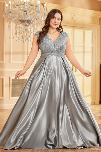Rodnande Rosa Plus Size Satin Lång Klänning För Brudens Mor