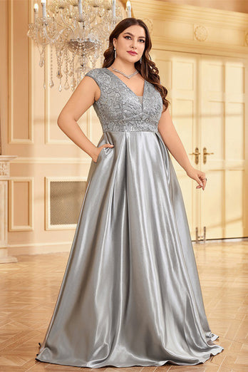 Rodnande Rosa Plus Size Satin Lång Klänning För Brudens Mor
