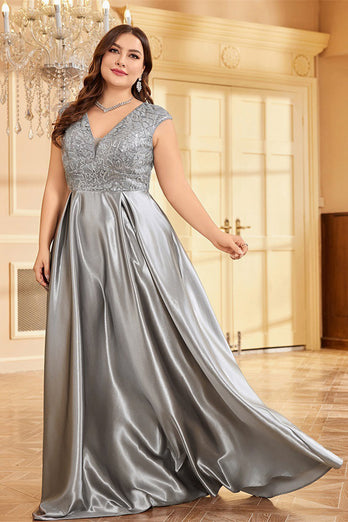 Rodnande Rosa Plus Size Satin Lång Klänning För Brudens Mor