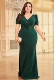 Mörkgrön Satin Plus Size Lång Klänning För Brudens Mor