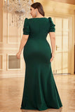 Mörkgrön Satin Plus Size Lång Klänning För Brudens Mor