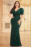 Mörkgrön Satin Plus Size Lång Klänning För Brudens Mor