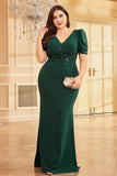 Mörkgrön Satin Plus Size Lång Klänning För Brudens Mor