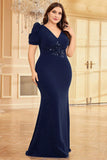 Mörkgrön Satin Plus Size Lång Klänning För Brudens Mor