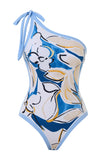 One Shoulder Print Beach Blue Baddräkt