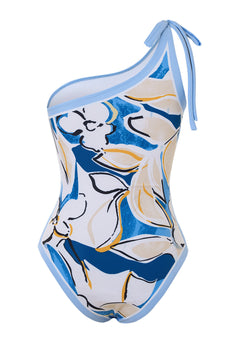 One Shoulder Print Beach Blue Baddräkt