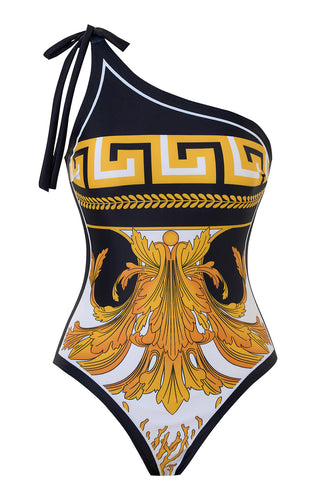 Tryck One Shoulder Golden Baddräkt