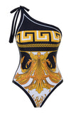 Tryck One Shoulder Golden Baddräkt