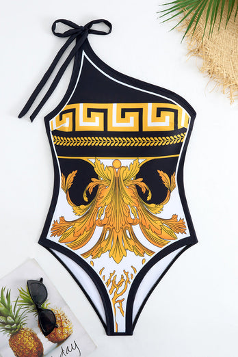 Tryck One Shoulder Golden Baddräkt