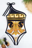 Tryck One Shoulder Golden Baddräkt