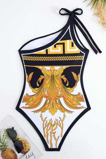 Tryck One Shoulder Golden Baddräkt