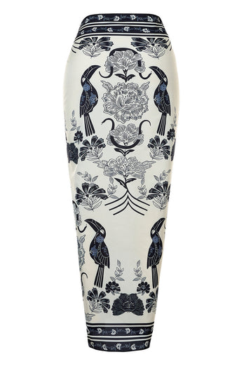 Svart Vit One Shoulder Print Beach Baddräkt med Cover Up