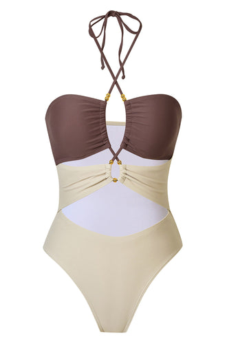 Elfenben Halter Cut Out One Piece Baddräkt med Cover Up