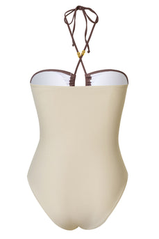 Elfenben Halter Cut Out One Piece Baddräkt med Cover Up