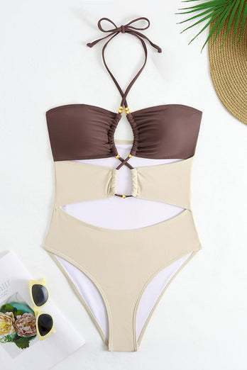 Elfenben Halter Cut Out One Piece Baddräkt med Cover Up