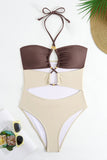 Elfenben Halter Cut Out One Piece Baddräkt med Cover Up