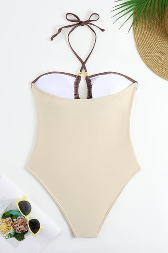 Elfenben Halter Cut Out One Piece Baddräkt med Cover Up
