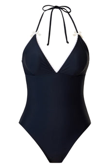 Halter Black One Piece Baddräkt med Cover Up