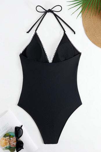 Halter Black One Piece Baddräkt med Cover Up