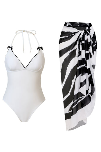 Halter Black One Piece Baddräkt med Cover Up