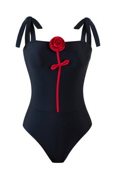 Svart 3D Blomma Ett stycke Baddräkt med Cover Up