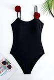 Svart Spaghetti Straps One Piece Baddräkt med Ruffled Cover Up
