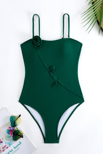 Gröna One Piece Tryckta 3D Blomma Badkläder