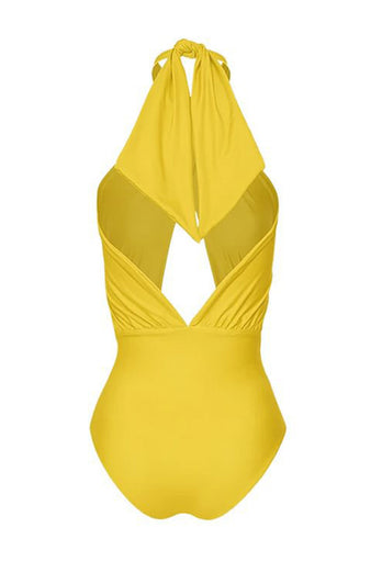 Halter One Piece Gul Tryckt Badkläder
