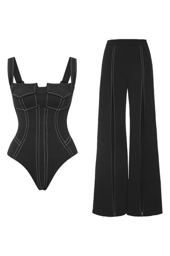 Svart Ärmlös One Piece Badkläder med Byxor