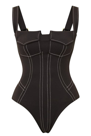 Svart Ärmlös One Piece Badkläder med Byxor