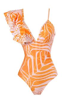Halter One Piece Orange Tryckta Badkläder