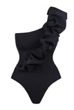 Svart Vit Ett Stycke Ruffled Beach Badkläder
