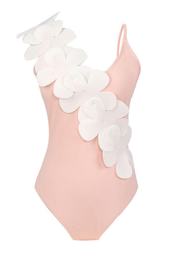 Svart Vit One Piece V Neck Beach Badkläder med 3D Blommor
