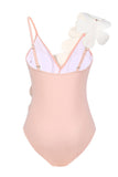 Svart Vit One Piece V Neck Beach Badkläder med 3D Blommor