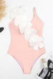Svart Vit One Piece V Neck Beach Badkläder med 3D Blommor