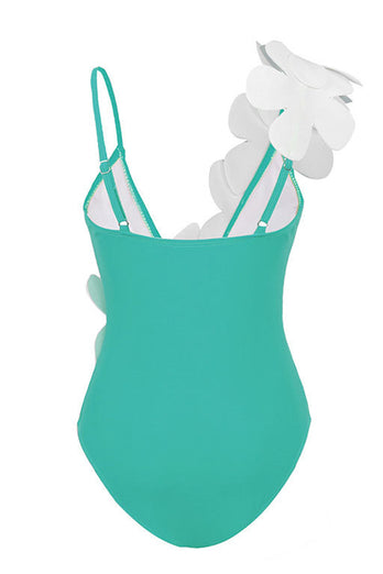 Svart Vit One Piece V Neck Beach Badkläder med 3D Blommor