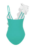 Svart Vit One Piece V Neck Beach Badkläder med 3D Blommor