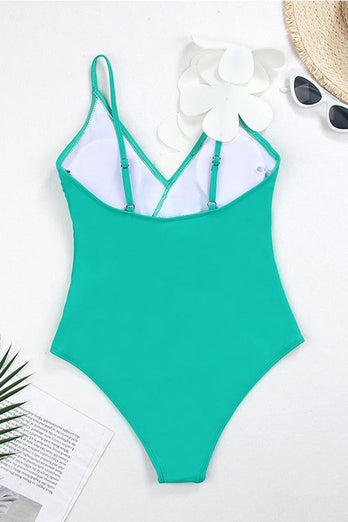 Svart Vit One Piece V Neck Beach Badkläder med 3D Blommor