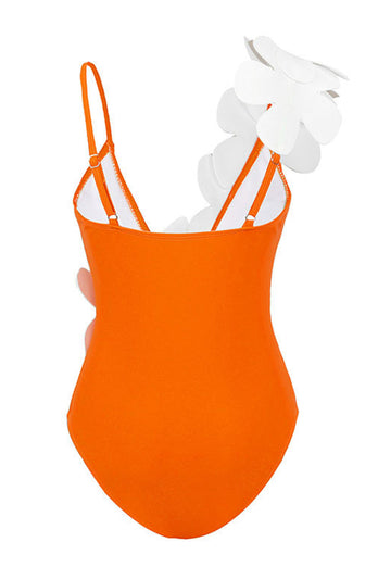 Svart Vit One Piece V Neck Beach Badkläder med 3D Blommor