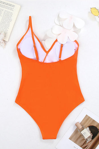 Svart Vit One Piece V Neck Beach Badkläder med 3D Blommor