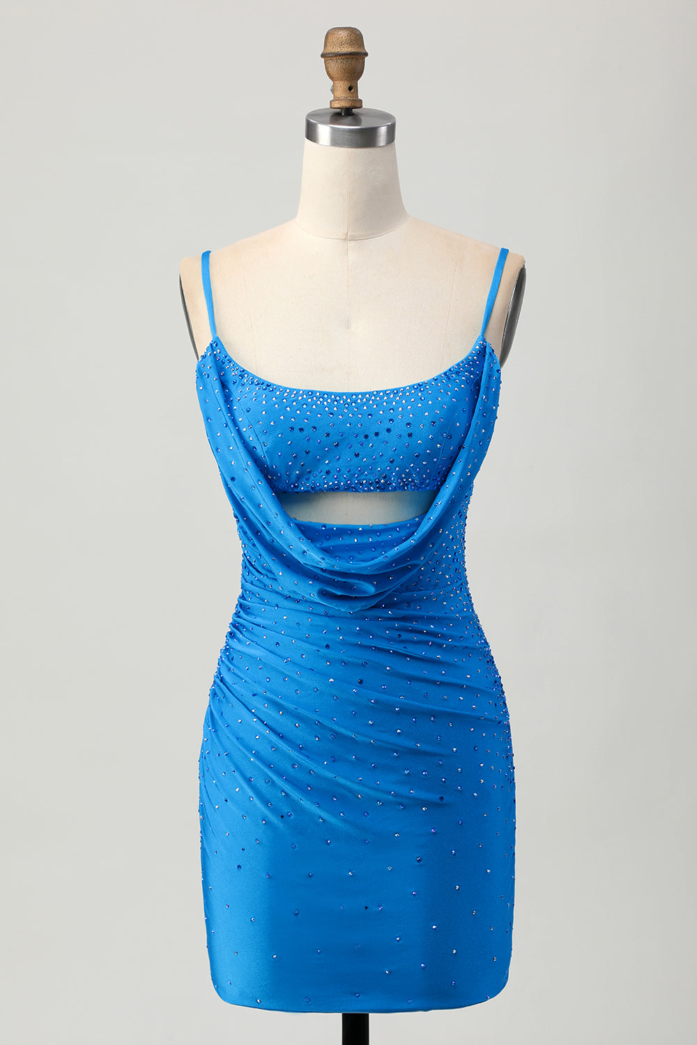 Blå Bodycon Cut Out Kort Homecoming Klänning med Beading