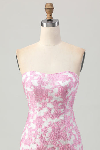 Rosa Blommig Off The Shoulder Kort Balklänning med Avtagbara Ärmar