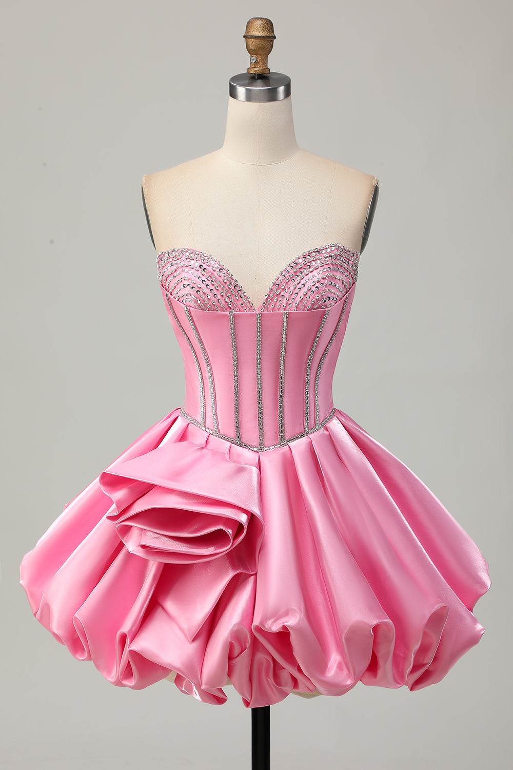 Rosa Bodycon Älskling Satin Korsett Homecoming Klänning med Strass