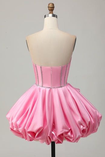 Rosa Bodycon Älskling Satin Korsett Homecoming Klänning med Strass