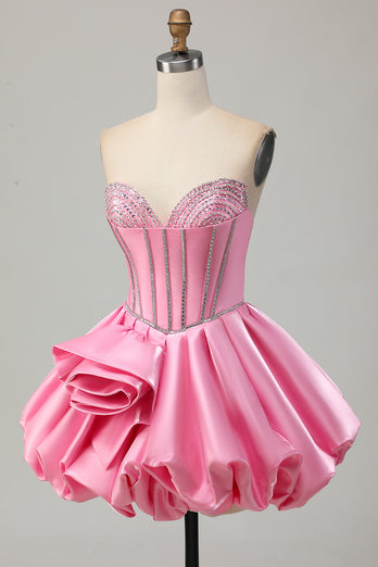 Rosa Bodycon Älskling Satin Korsett Homecoming Klänning med Strass