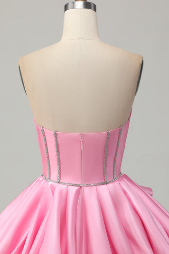 Rosa Bodycon Älskling Satin Korsett Homecoming Klänning med Strass